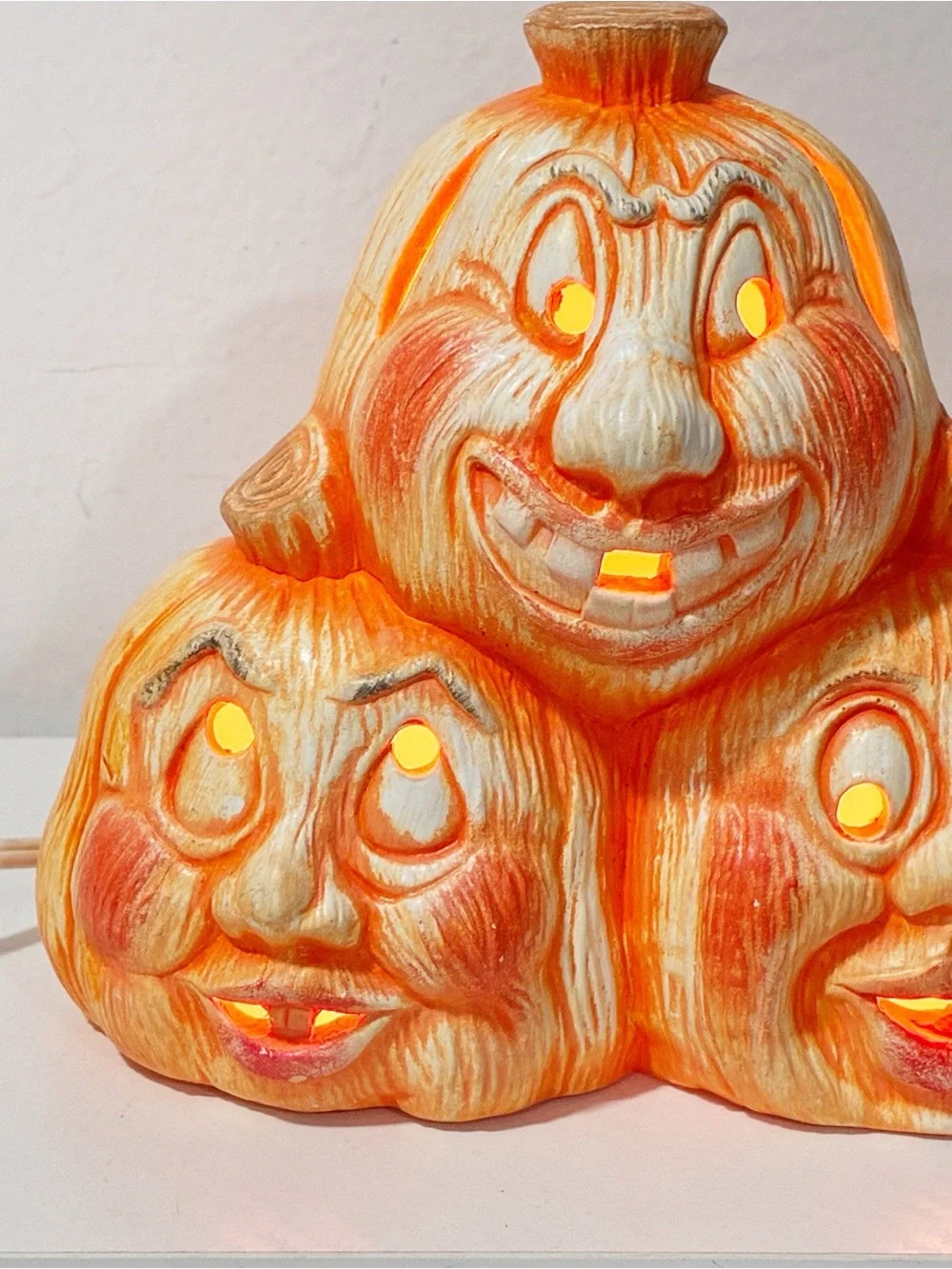 Vintage Ceramic Pumpkin Trio Halloween Light-Up Decoration